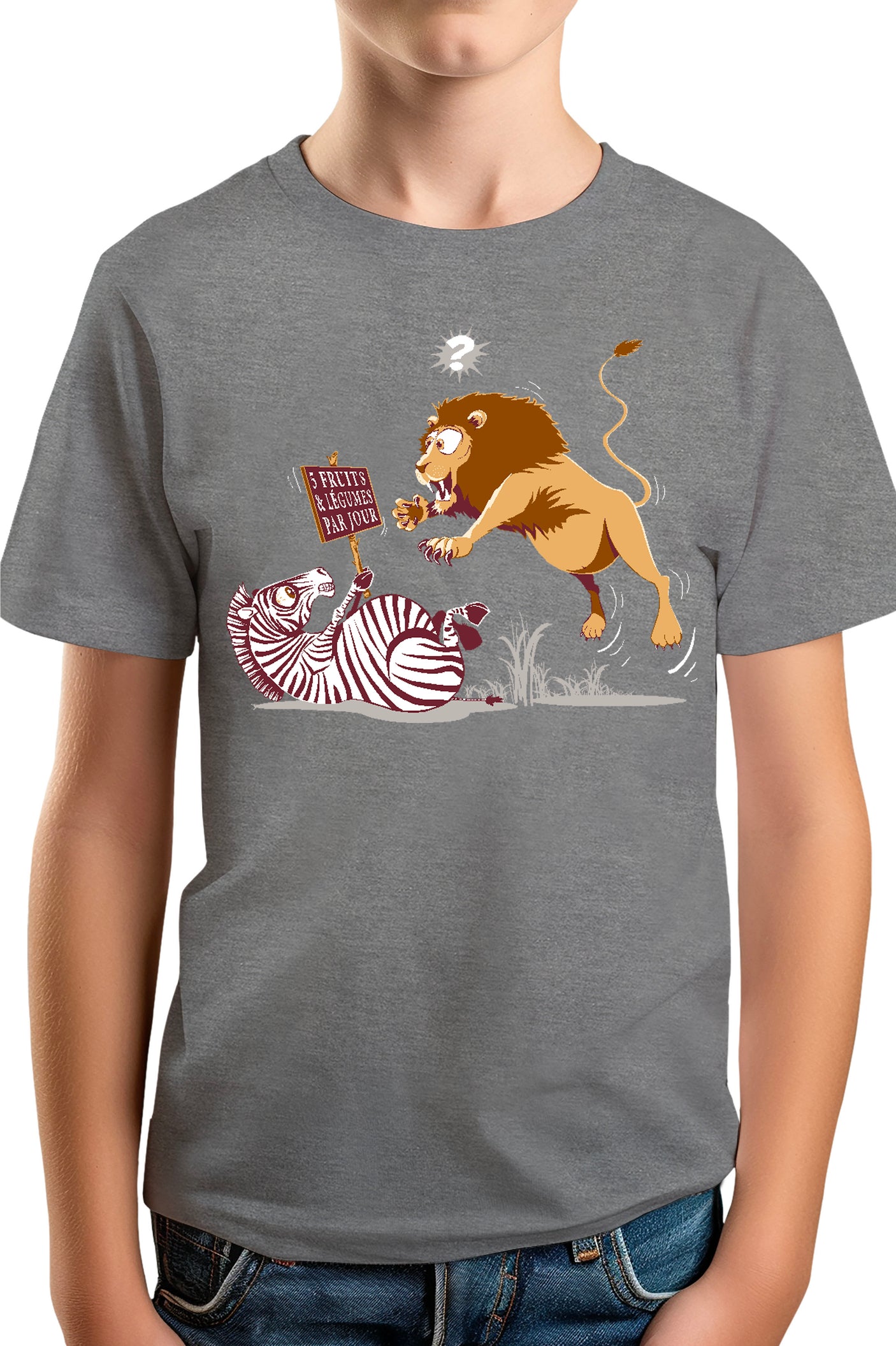 T-Shirt Garçon Zèbre vs Lion : 5 fruits légumes par jour