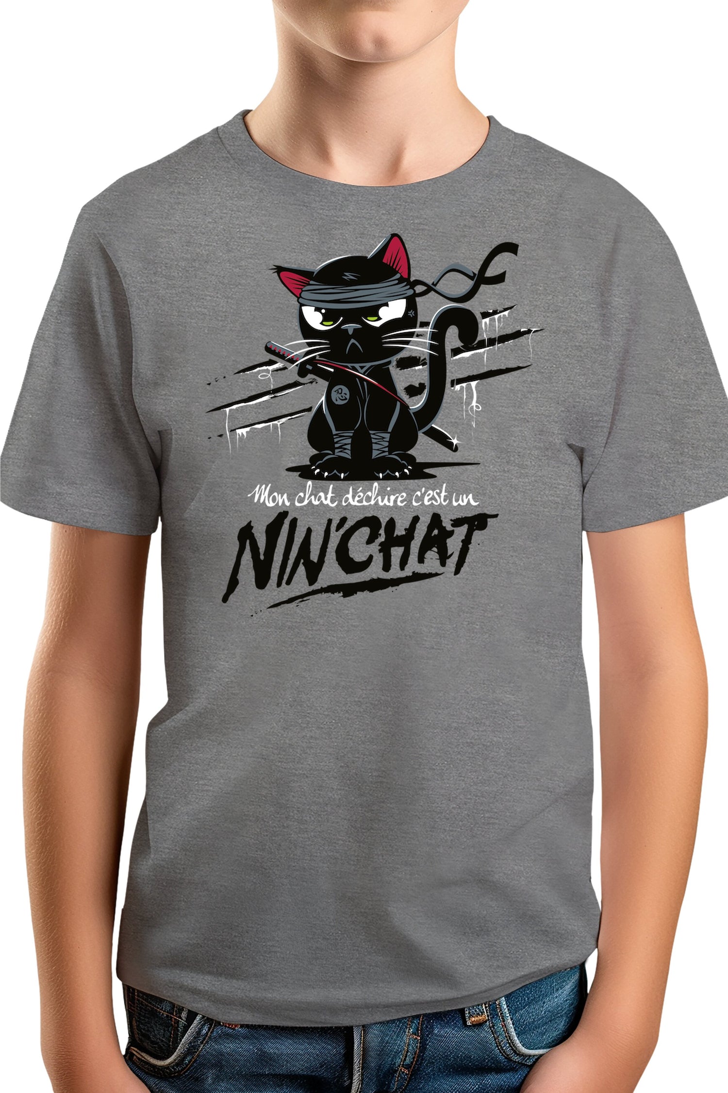 T-Shirt Garçon Mon chat déchire tout c'est un ninja