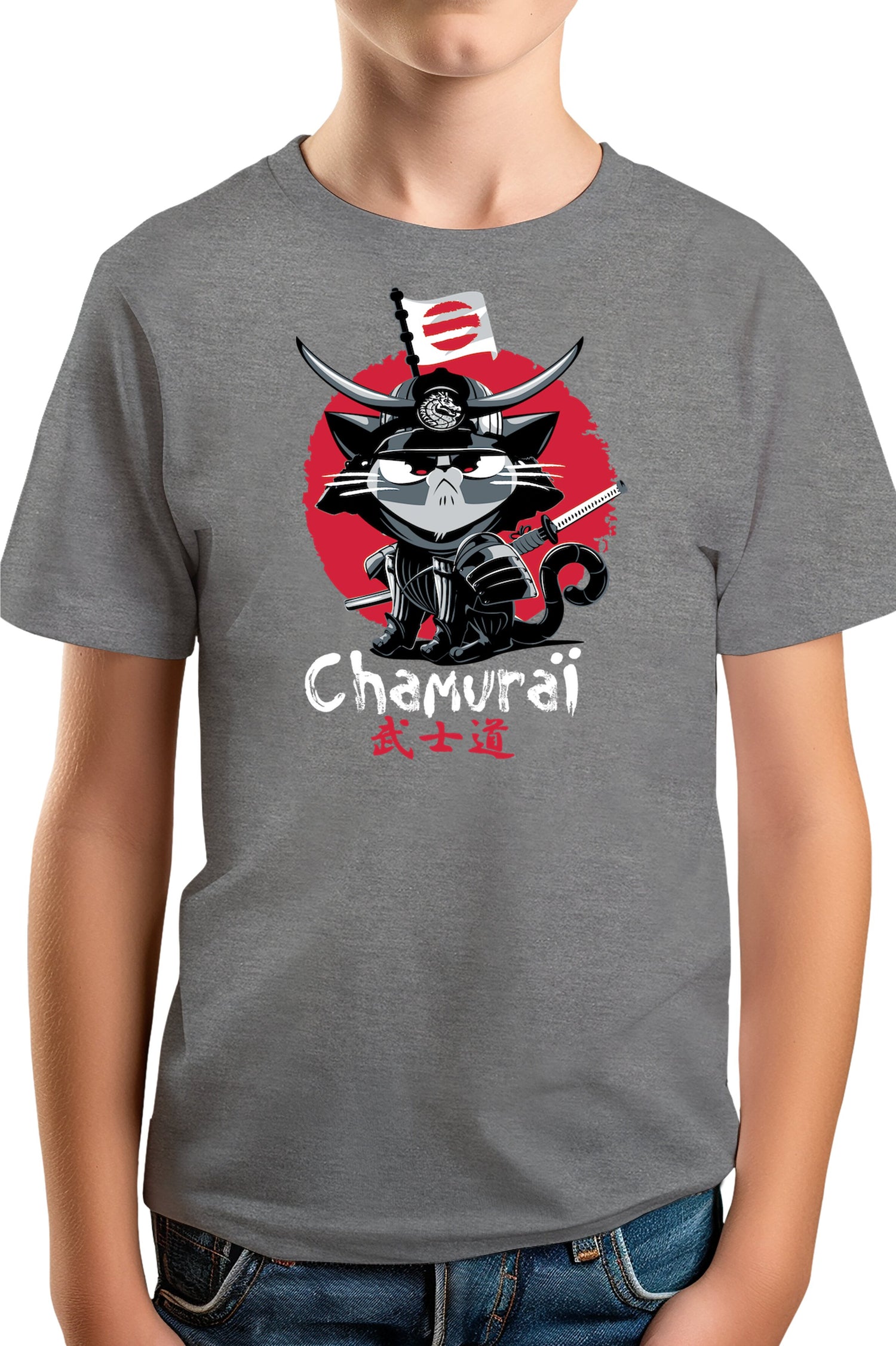T-Shirt Garçon Chat en samouraï