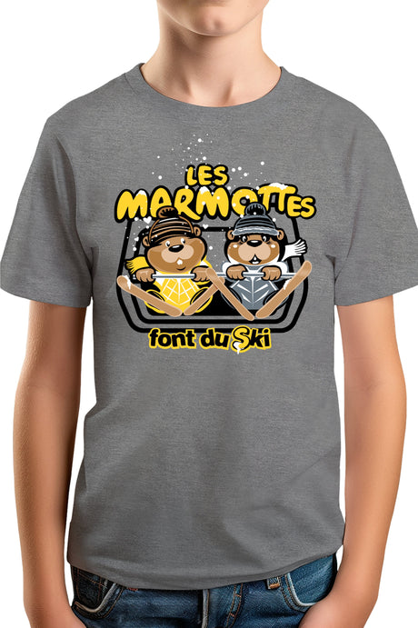 T-Shirt Garçon Les marmottes font du ski