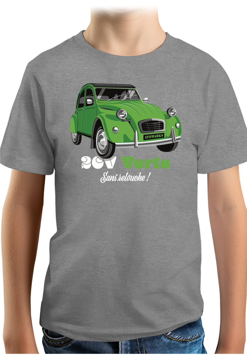 T-Shirt Garçon Voiture 2CV verte sans retouche