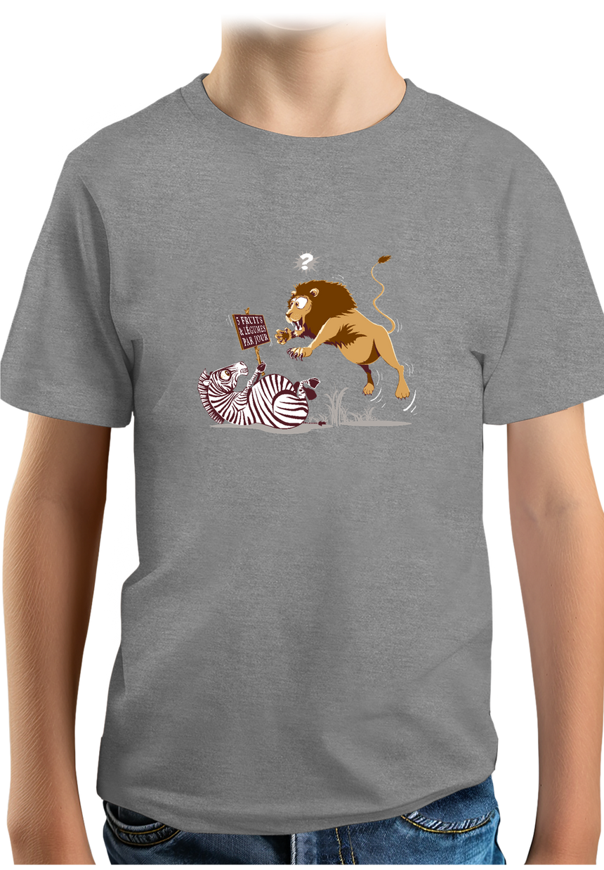 T-Shirt Garçon Zèbre vs Lion : 5 fruits légumes par jour