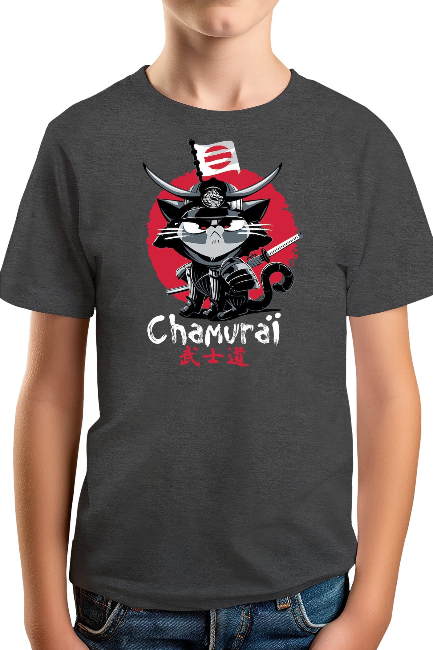 T-Shirt Garçon Chat en samouraï