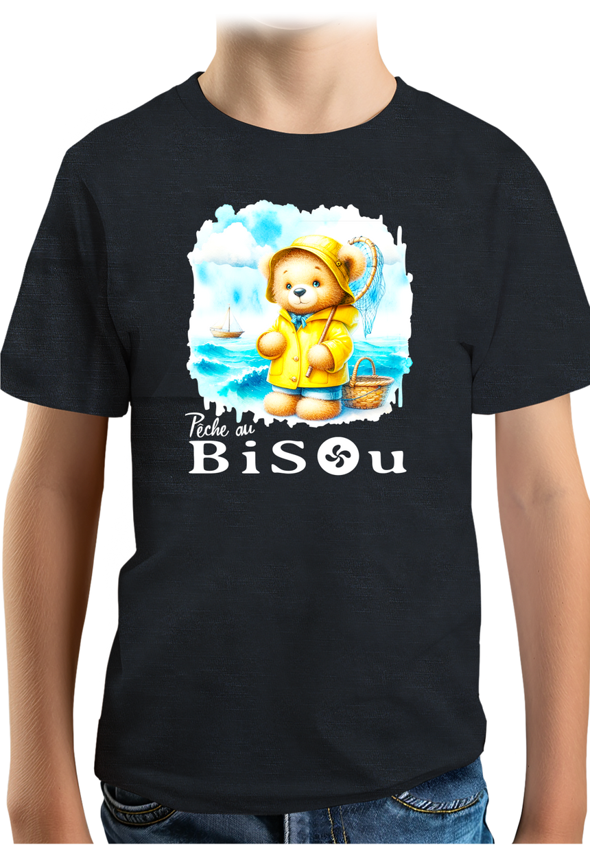 T-Shirt Garçon Ourson breton, pêche au bisou