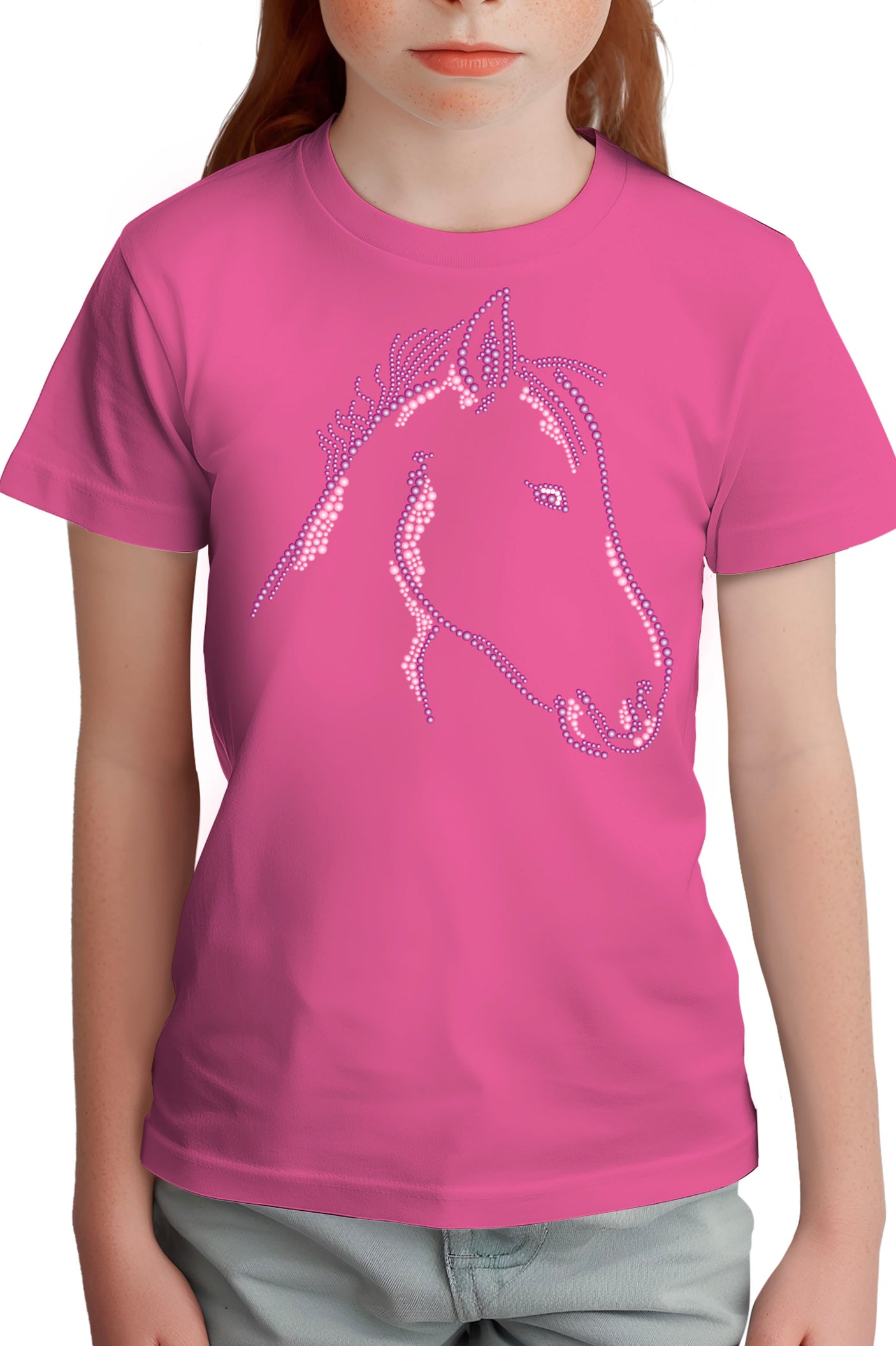 T-Shirt Fille Tête de Cheval en Strass