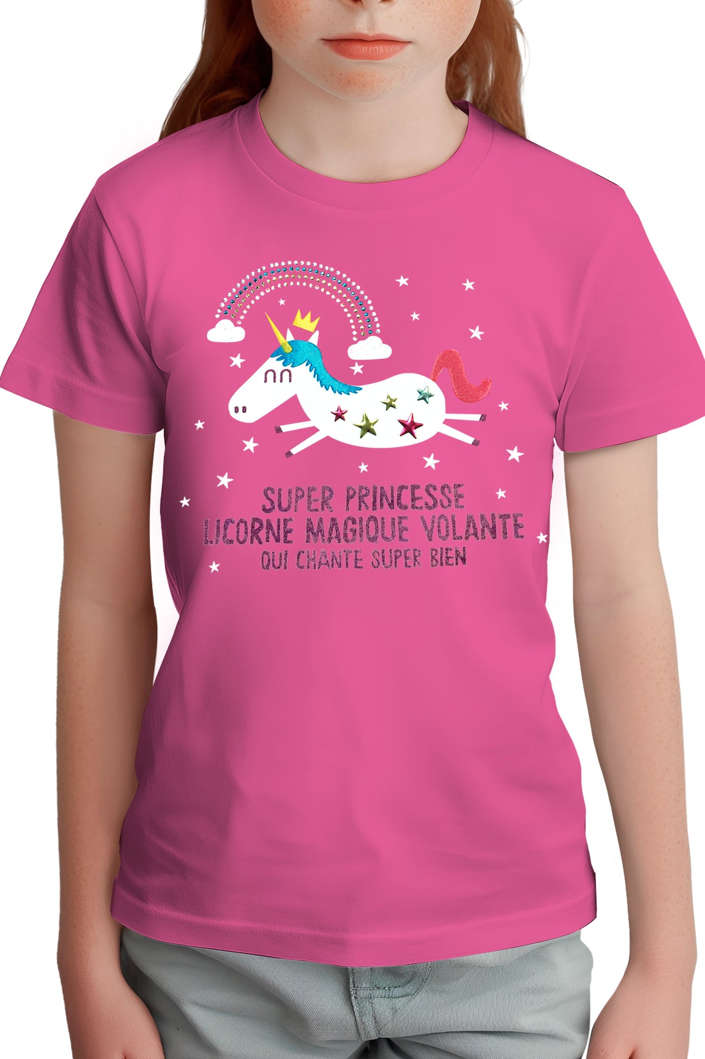 T-Shirt Fille Licorne magique en strass et paillette