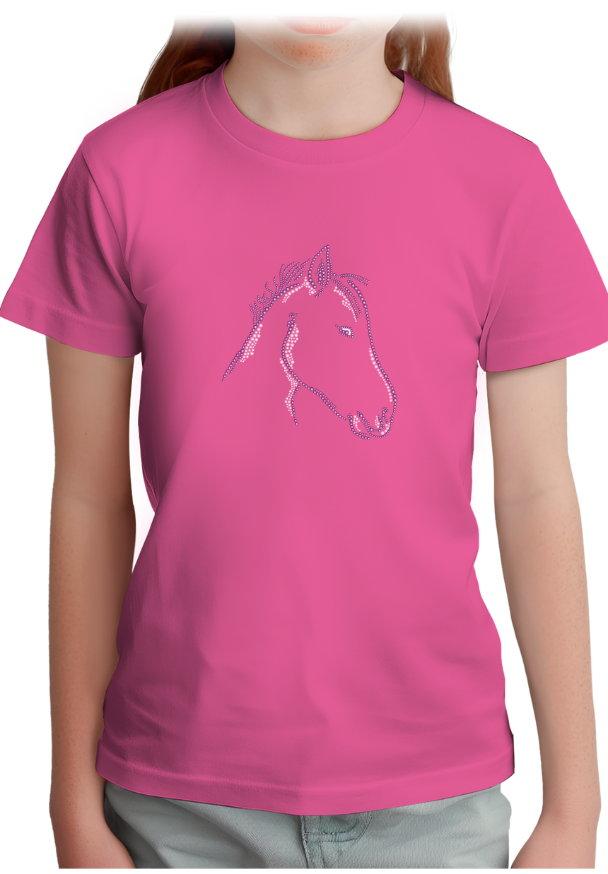 T-Shirt Fille Tête de Cheval en Strass