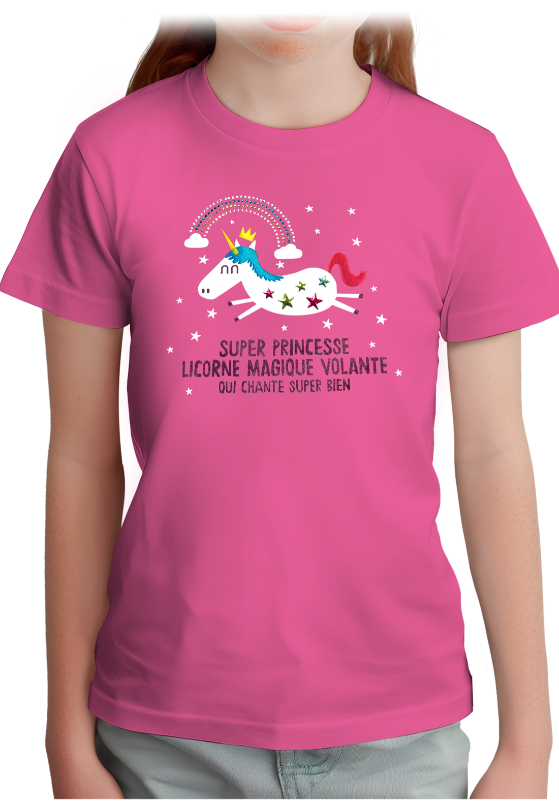 T-Shirt Fille Licorne magique en strass et paillette
