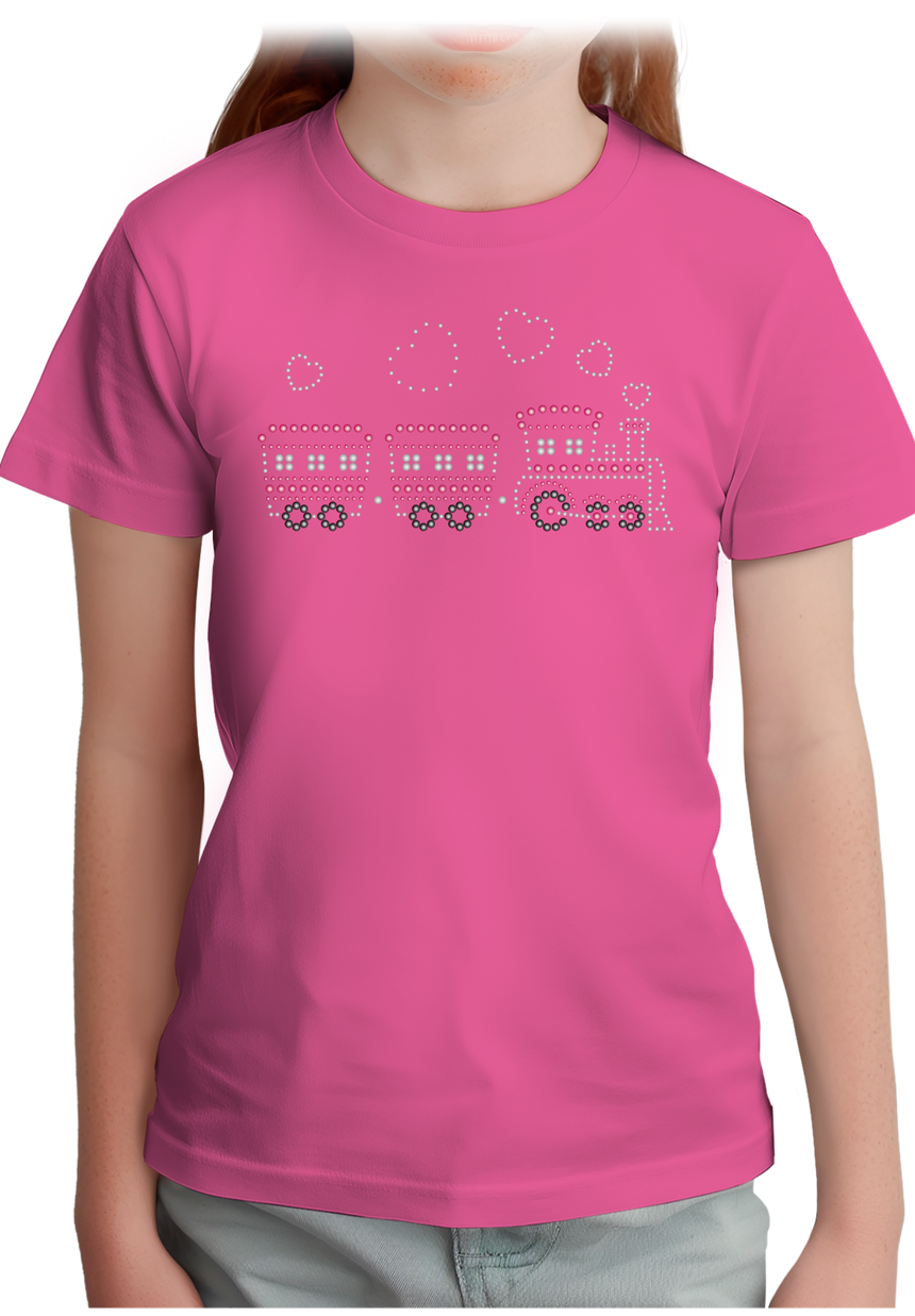T-Shirt Fille Petit train rose en strass