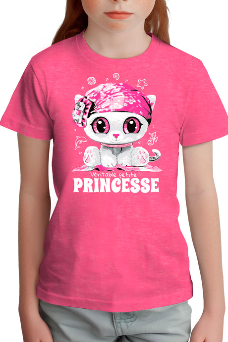 T-Shirt Fille Véritable petite chatte princesse strass