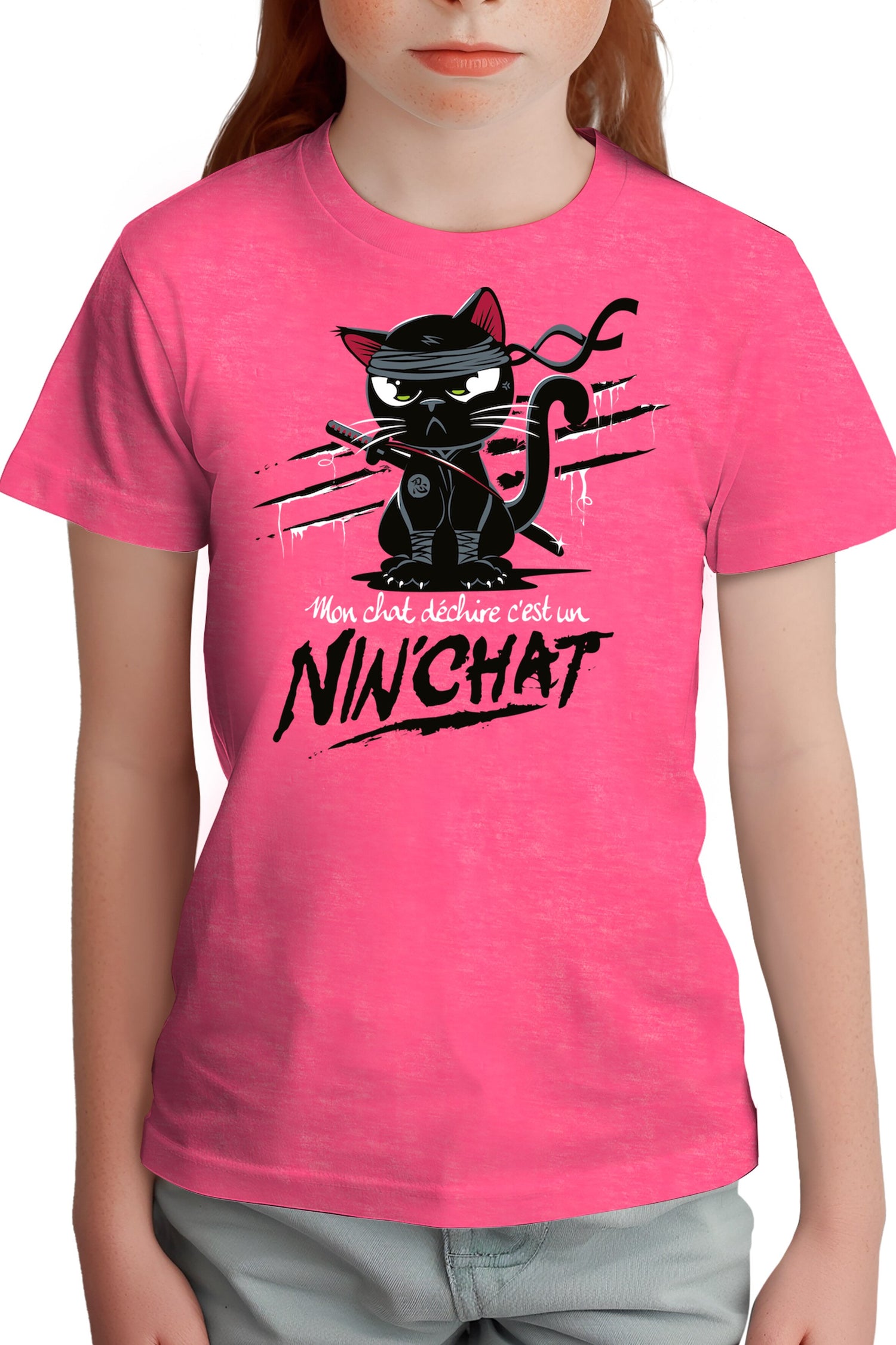 T-Shirt Fille Mon chat déchire tout c'est un ninja