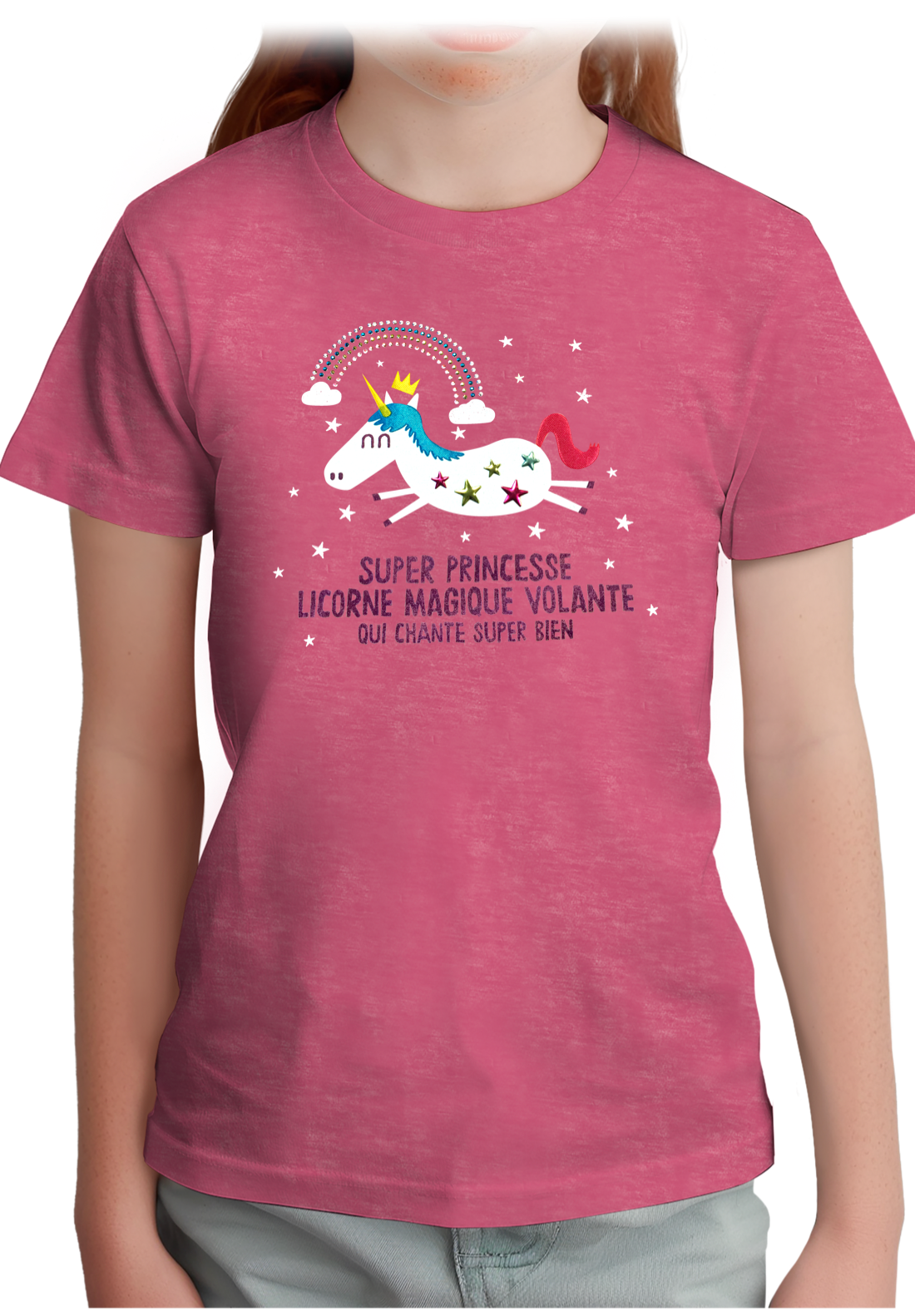 T-Shirt Fille Licorne magique en strass et paillette