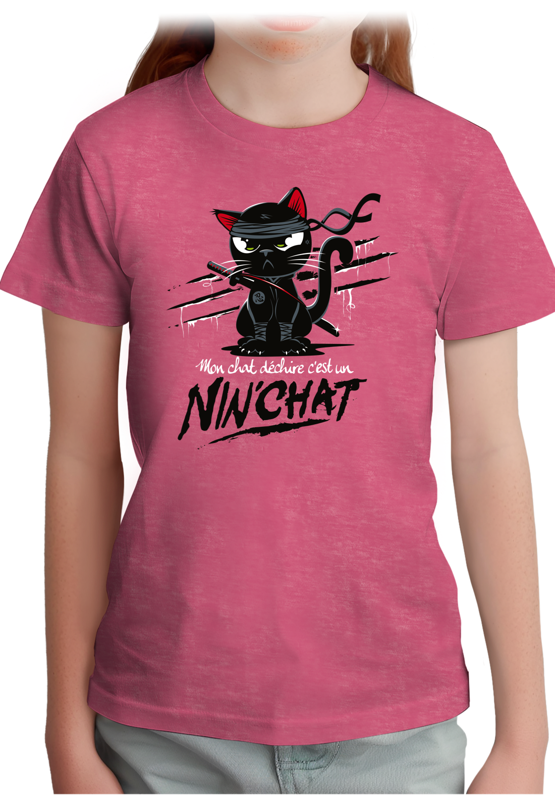 T-Shirt Fille Mon chat déchire tout c'est un ninja