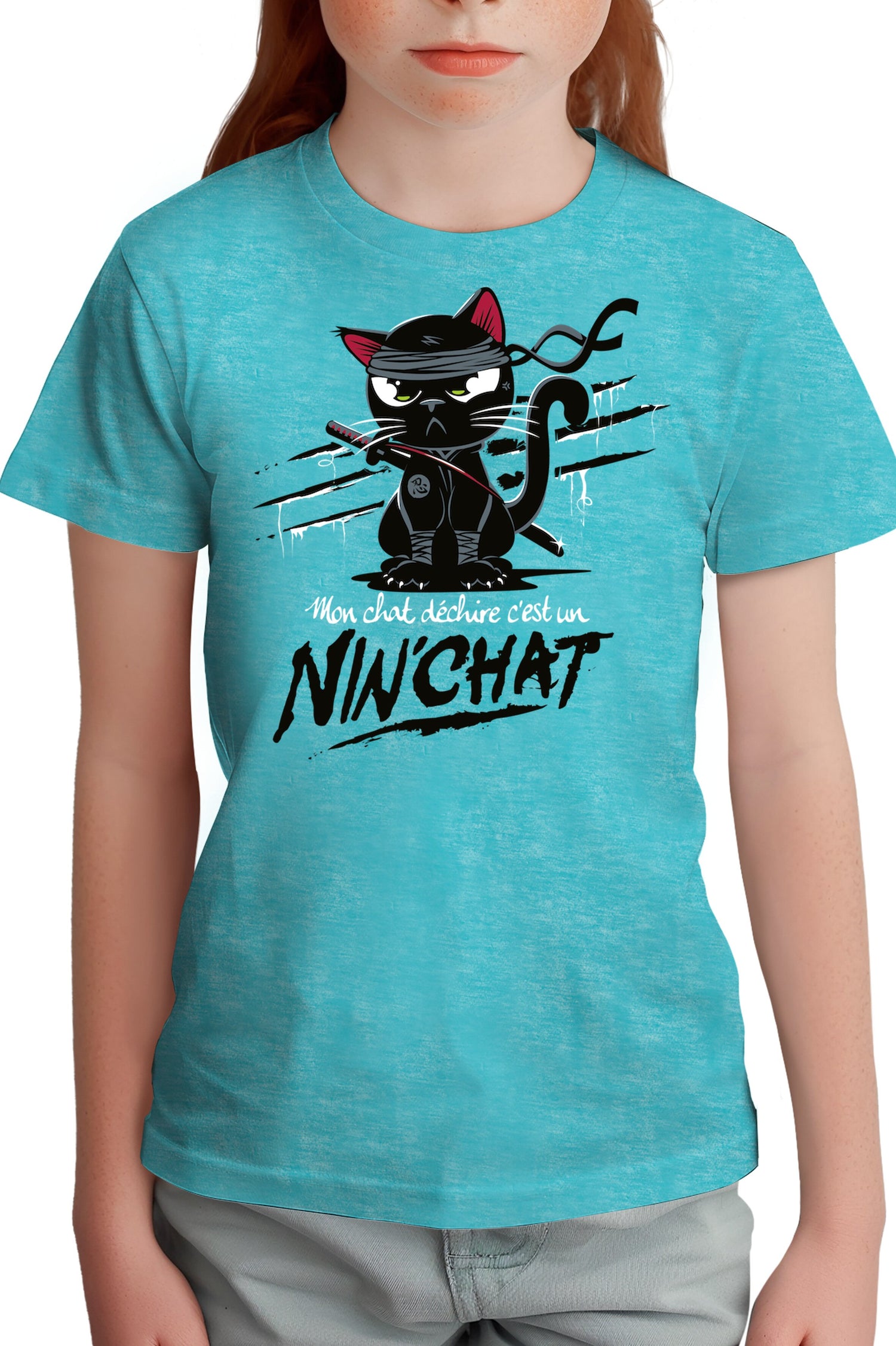 T-Shirt Fille Mon chat déchire tout c'est un ninja
