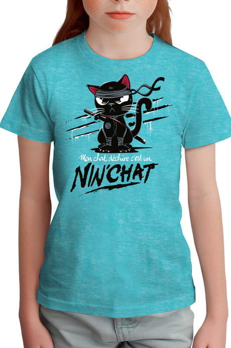 T-Shirt Fille Mon chat déchire tout c'est un ninja