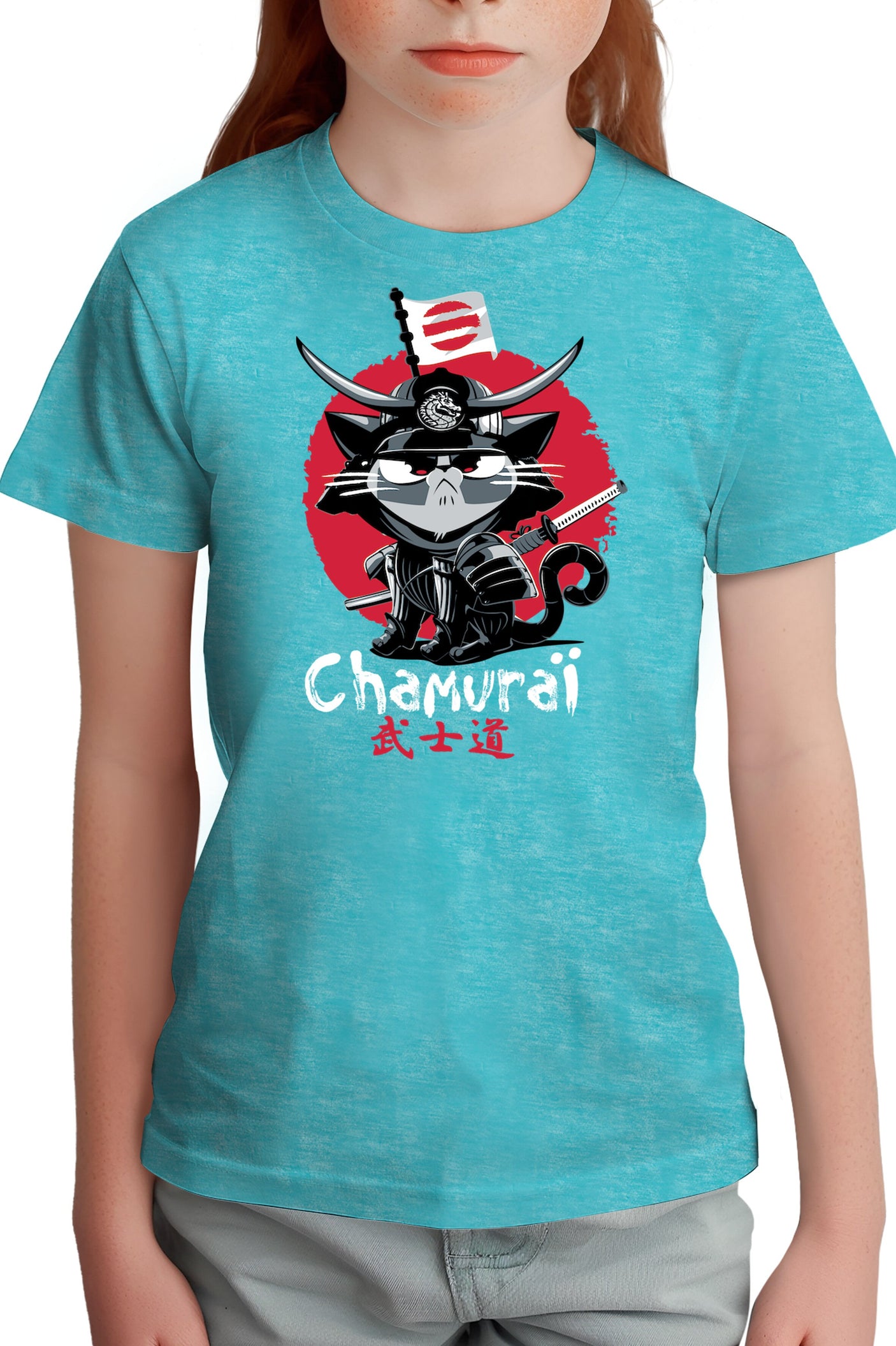 T-Shirt Fille Chat en samouraï