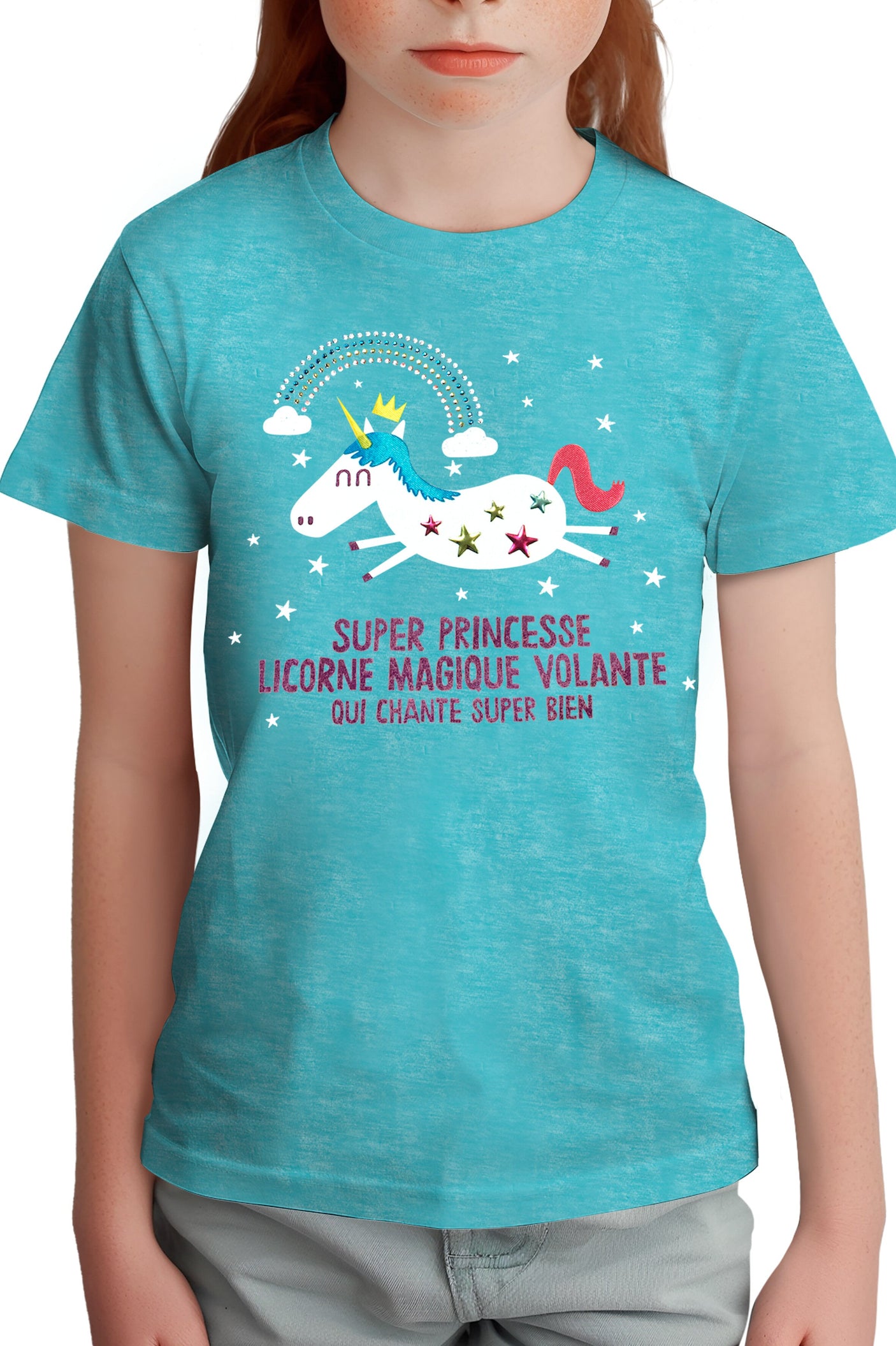T-Shirt Fille Licorne magique en strass et paillette