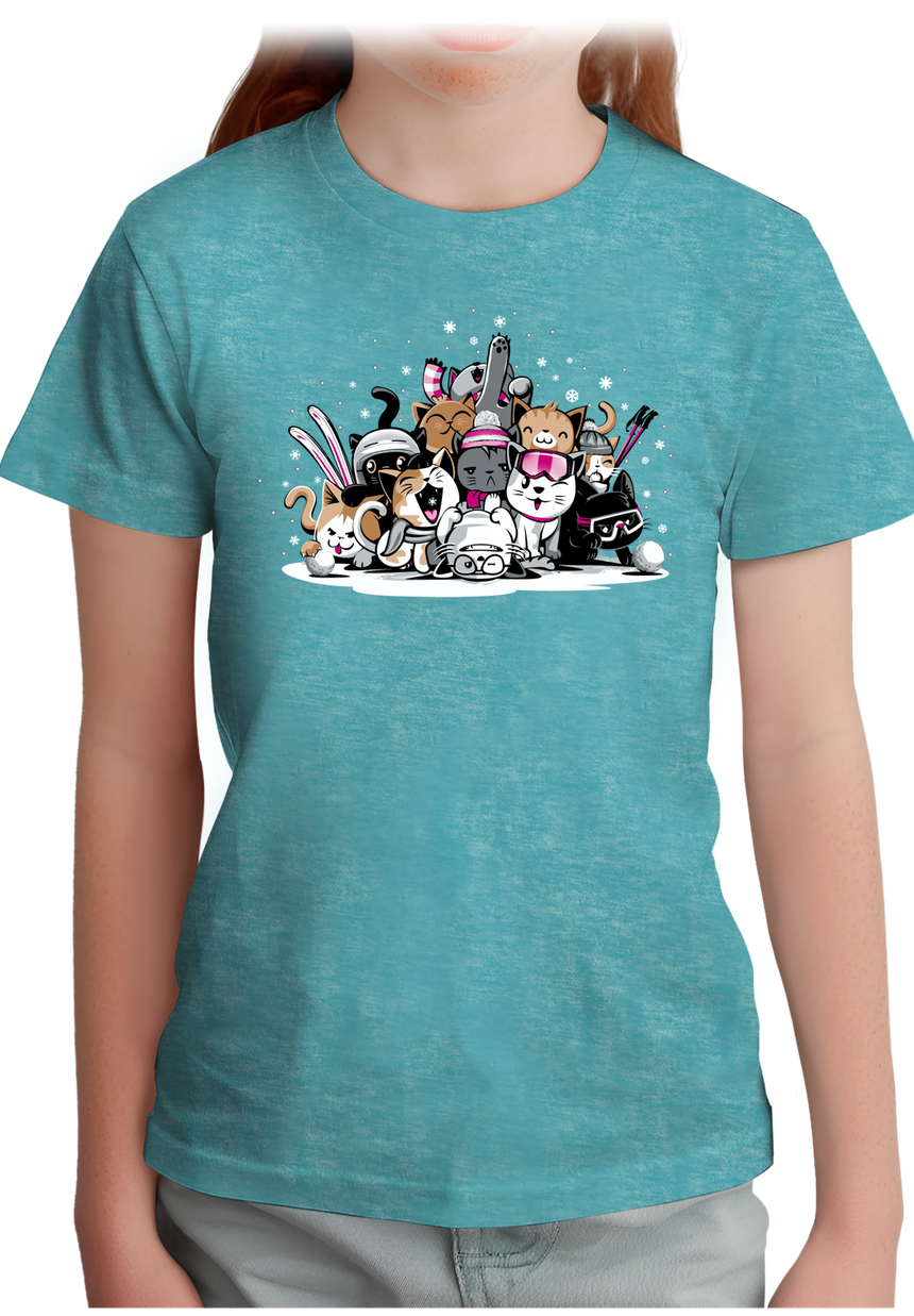 T-Shirt Fille Chats à la montagne au ski avec strass