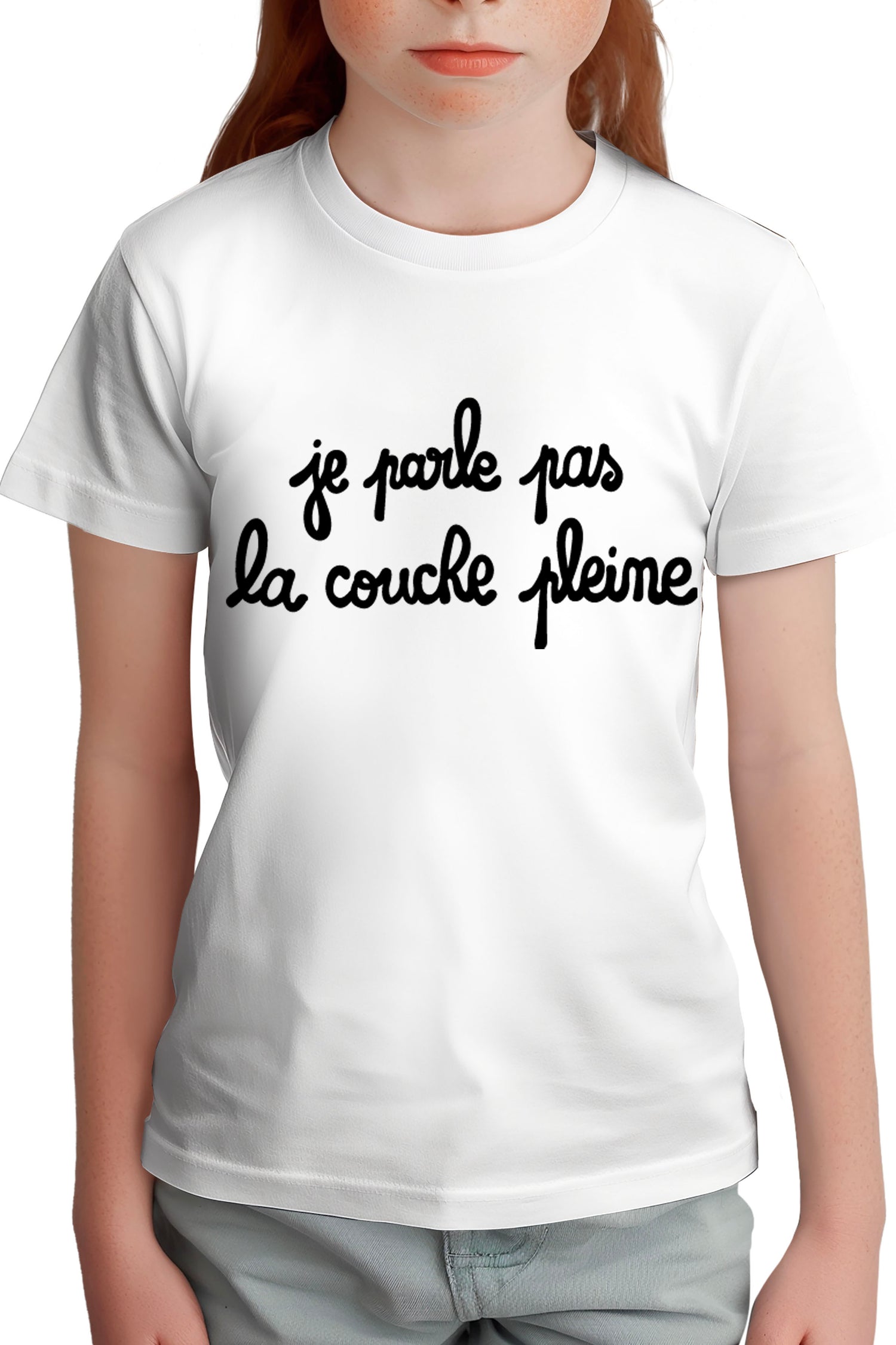 T-Shirt Fille Je parle pas la couche pleine