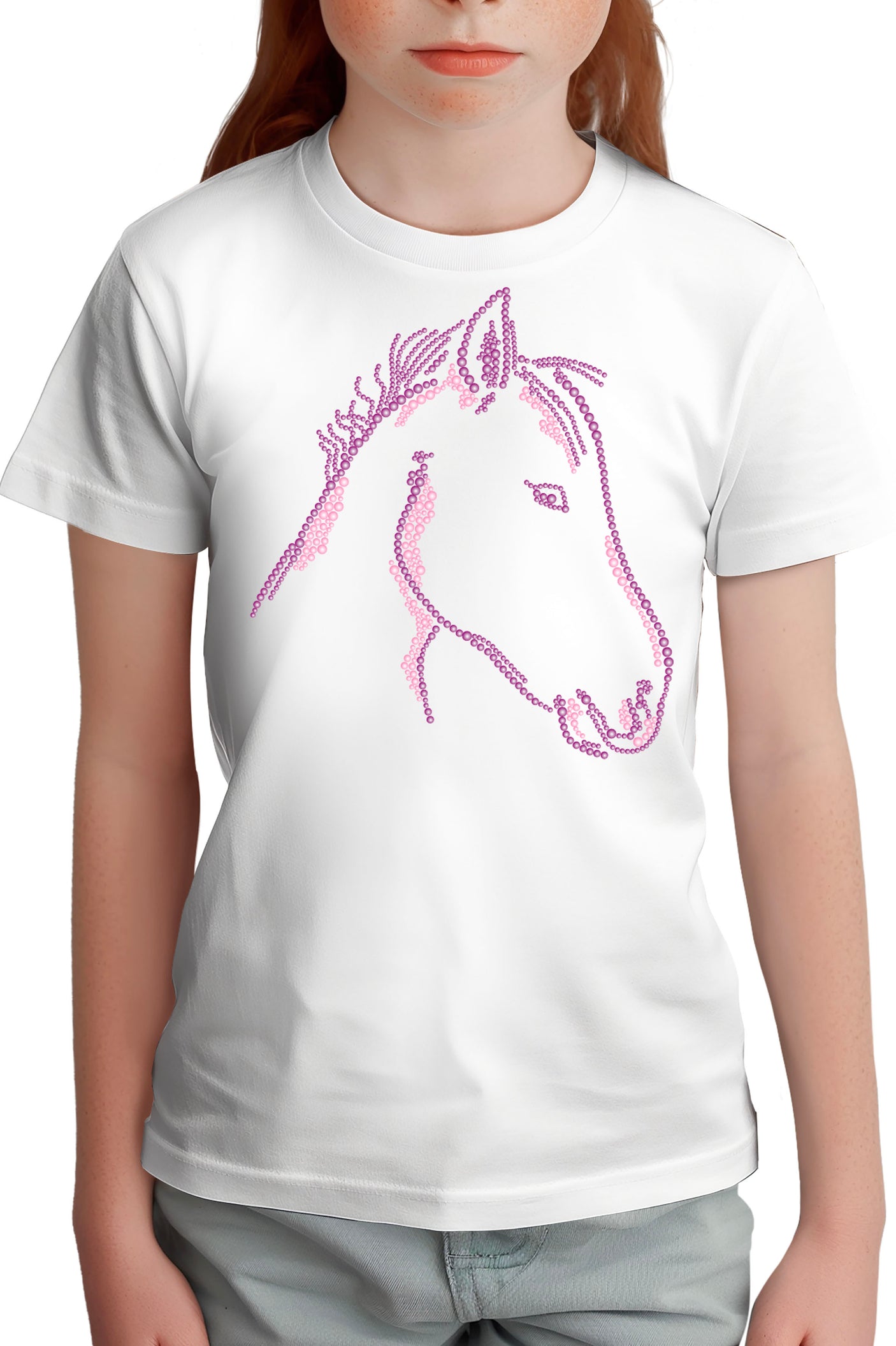 T-Shirt Fille Tête de Cheval en Strass