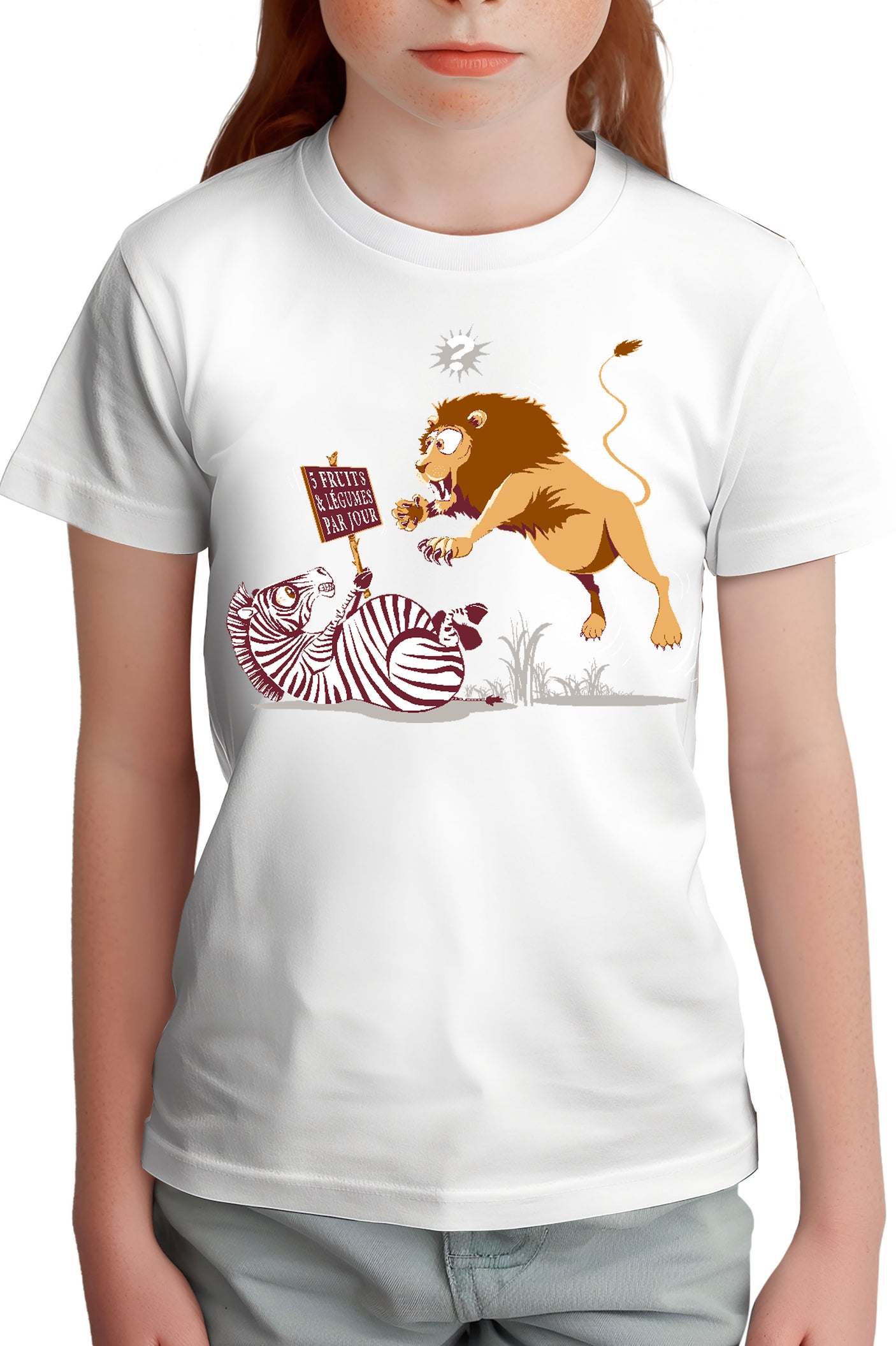 T-Shirt Fille Zèbre vs Lion : 5 fruits légumes par jour