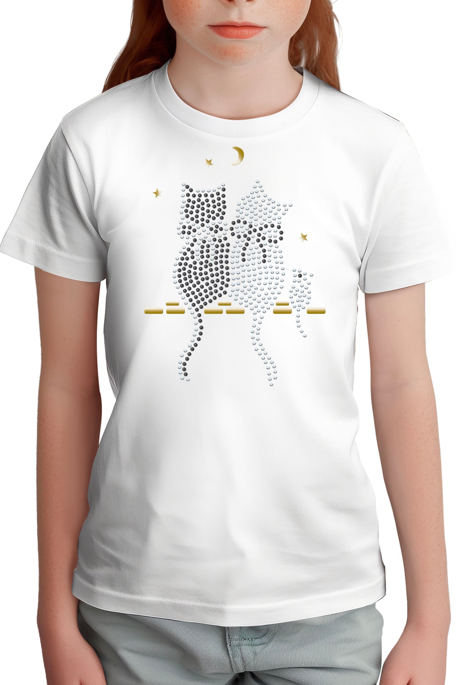 T-Shirt Fille Chat Souris Strass