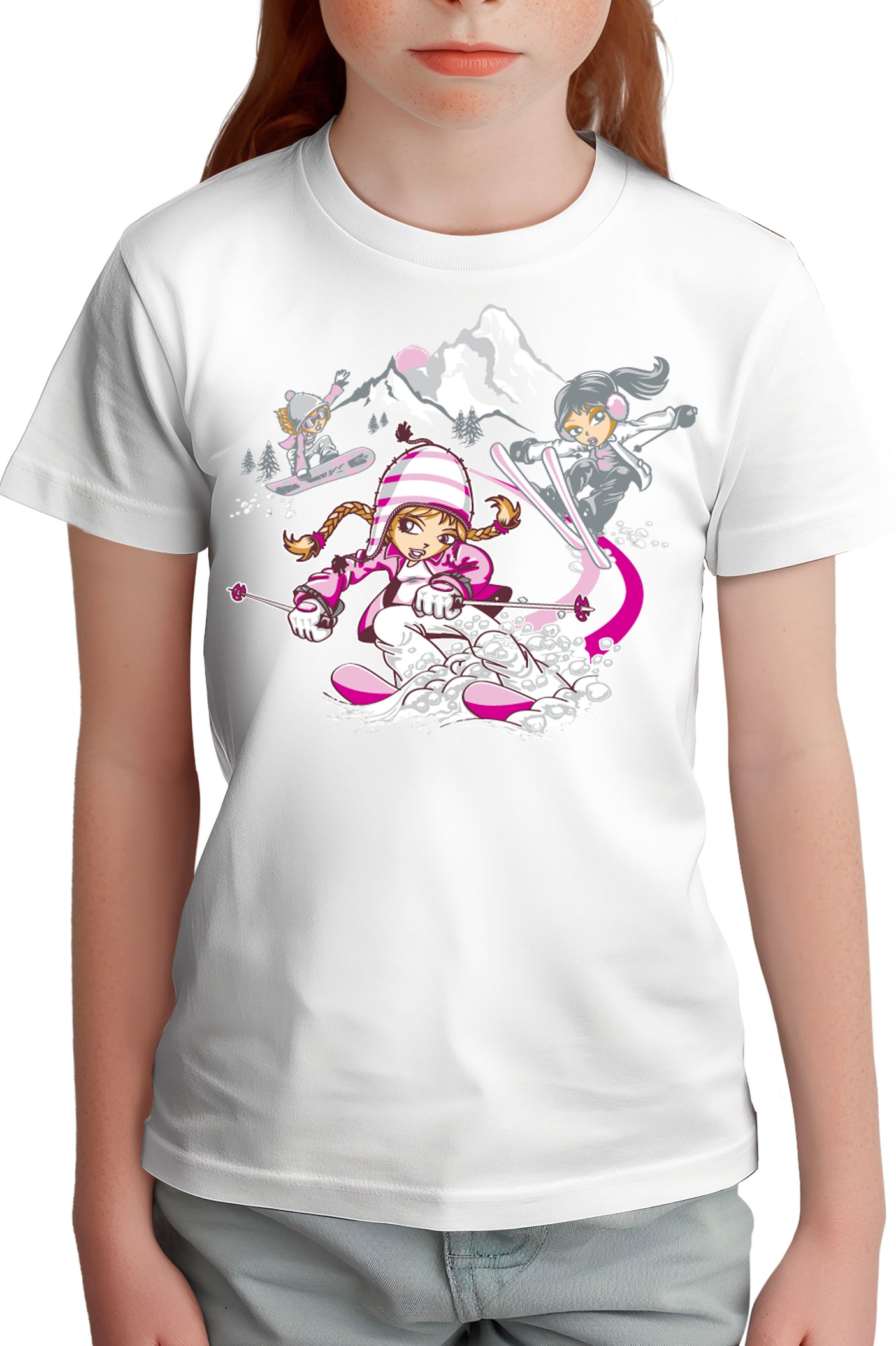 T-Shirt Fille 3 filles ski et surf