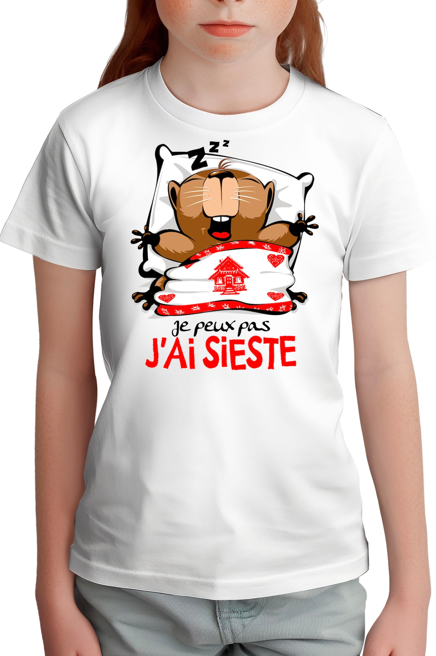 T-Shirt Fille Je peux pas j'ai sieste marmotte