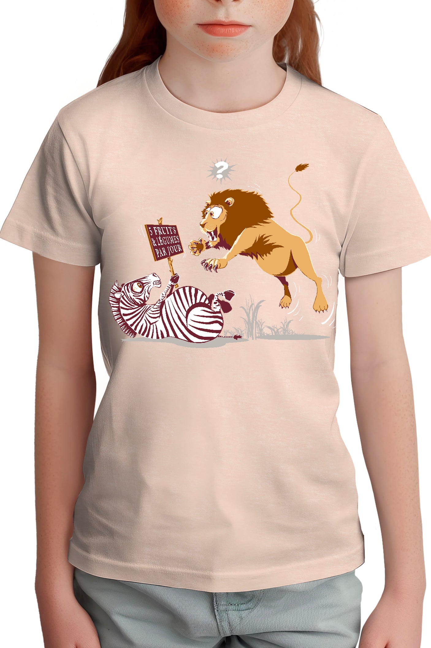 T-Shirt Fille Zèbre vs Lion : 5 fruits légumes par jour