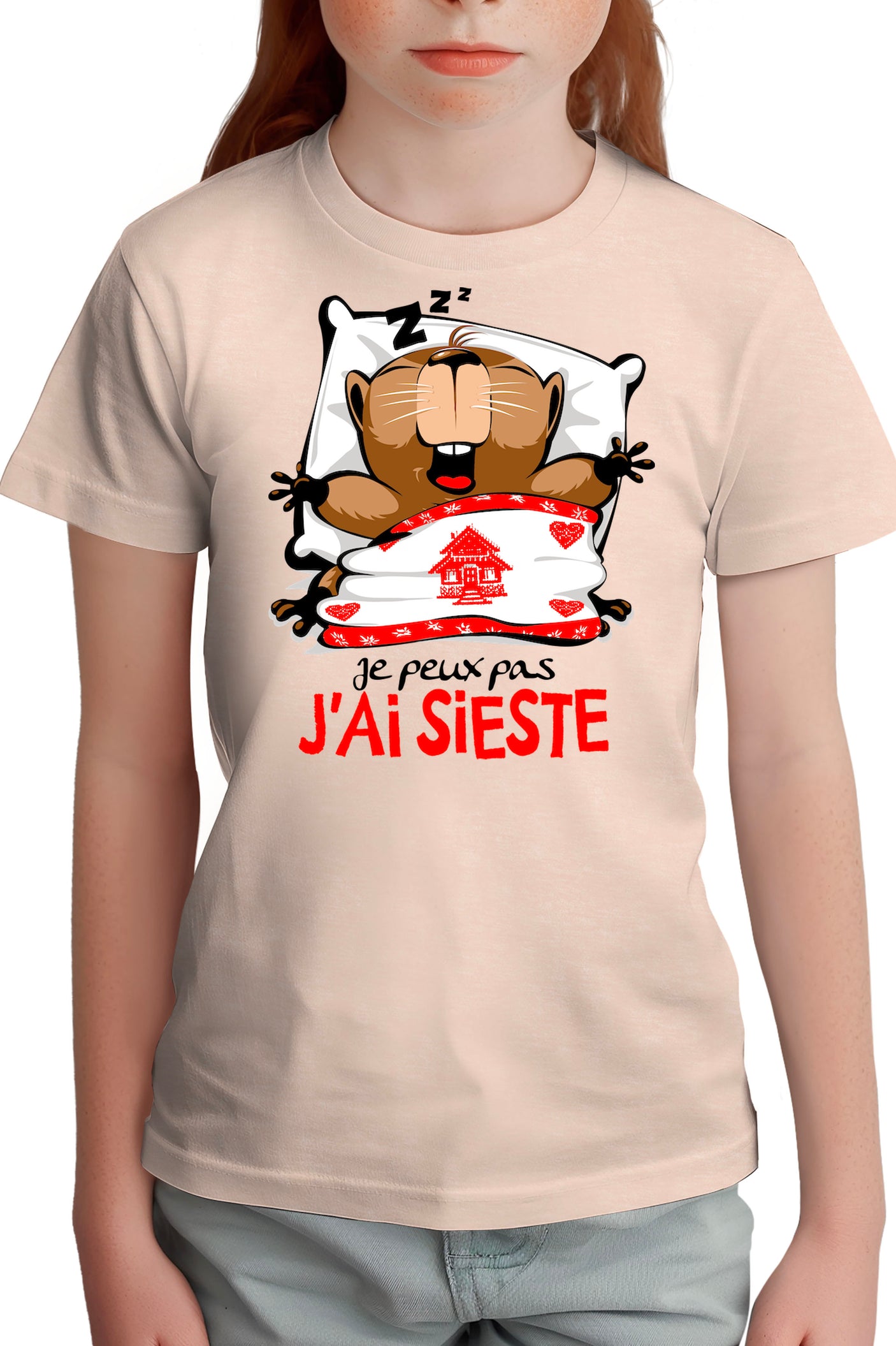 T-Shirt Fille Je peux pas j'ai sieste marmotte