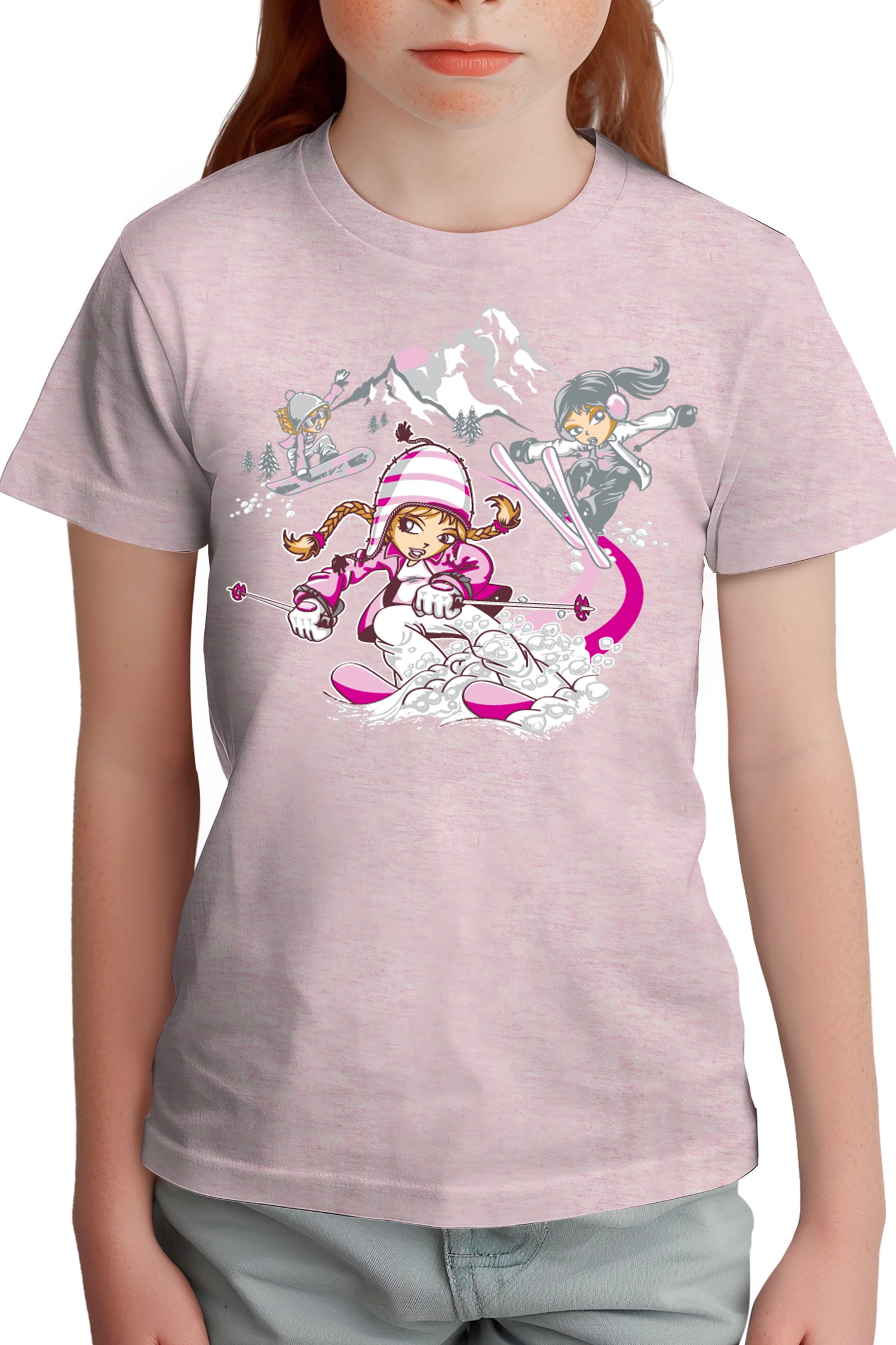 T-Shirt Fille 3 filles ski et surf