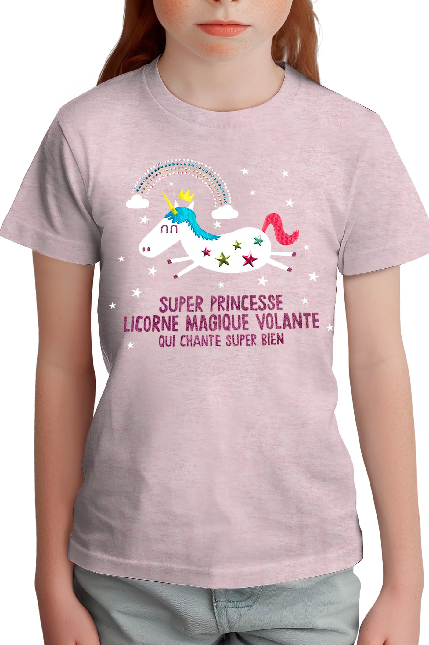 T-Shirt Fille Licorne magique en strass et paillette