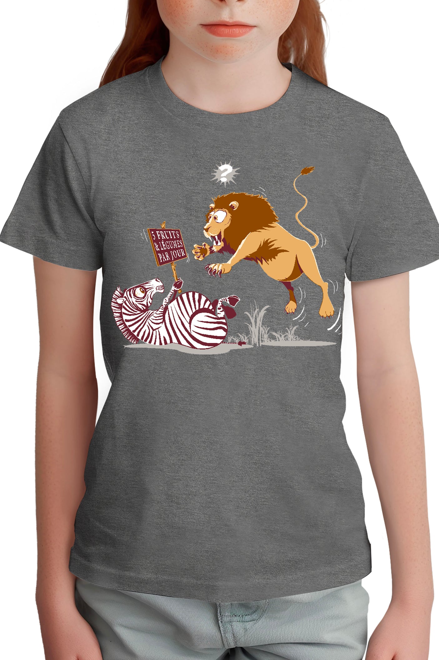 T-Shirt Fille Zèbre vs Lion : 5 fruits légumes par jour