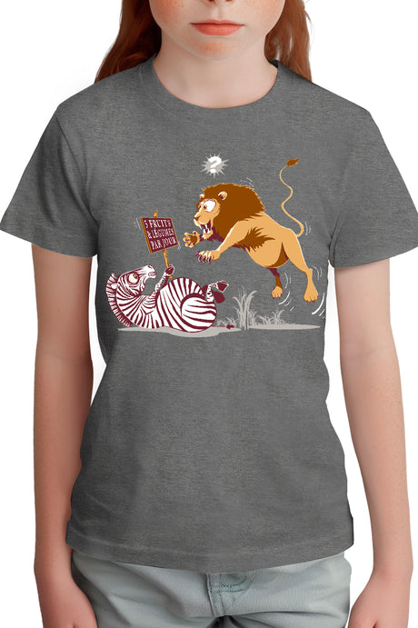 T-Shirt Fille Zèbre vs Lion : 5 fruits légumes par jour