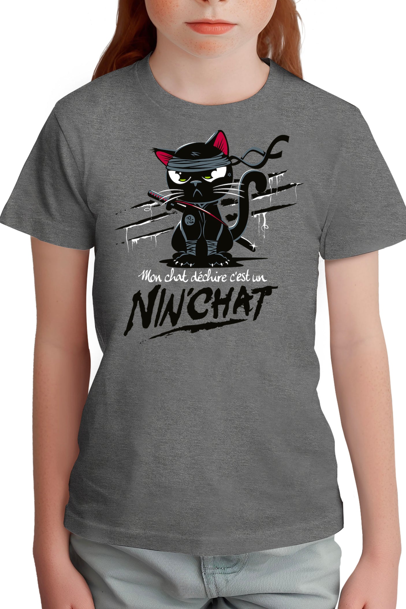 T-Shirt Fille Mon chat déchire tout c'est un ninja