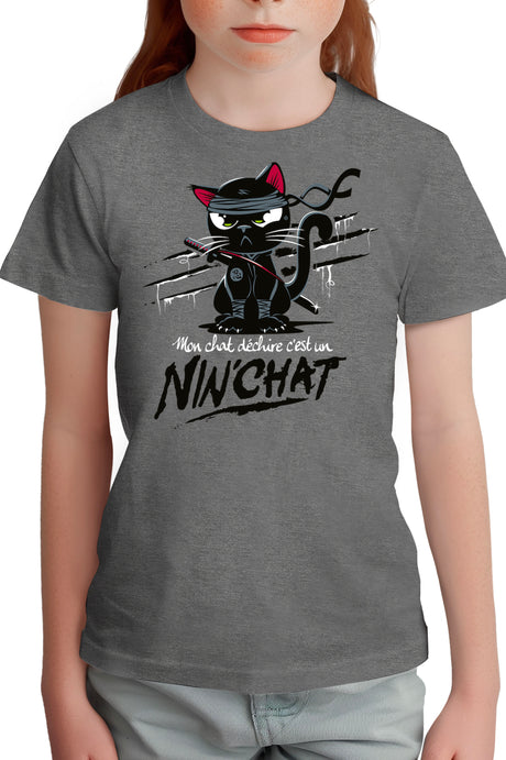 T-Shirt Fille Mon chat déchire tout c'est un ninja