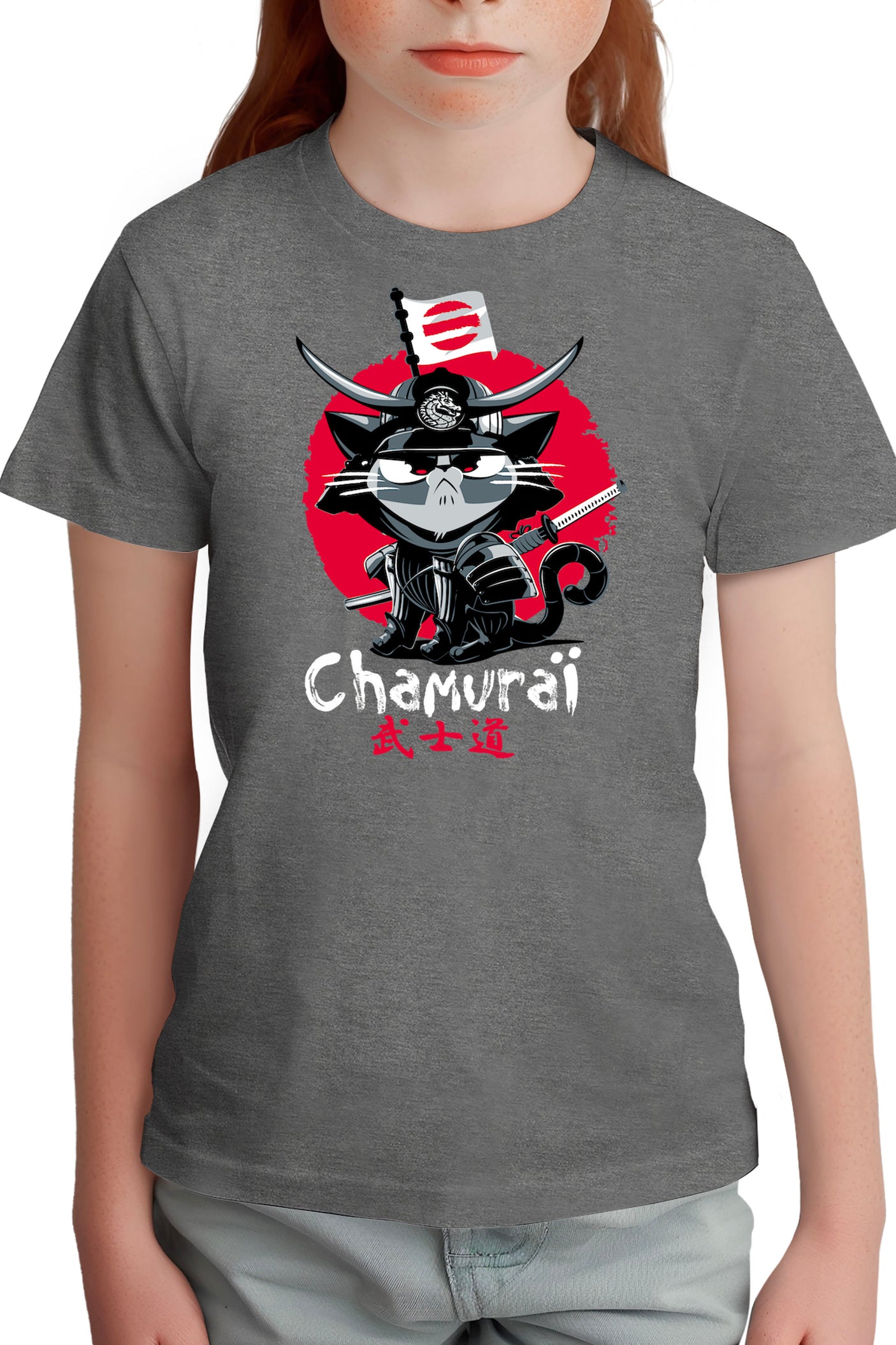T-Shirt Fille Chat en samouraï