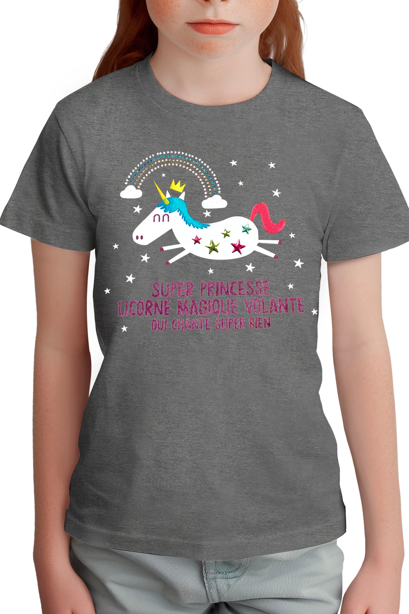 T-Shirt Fille Licorne magique en strass et paillette
