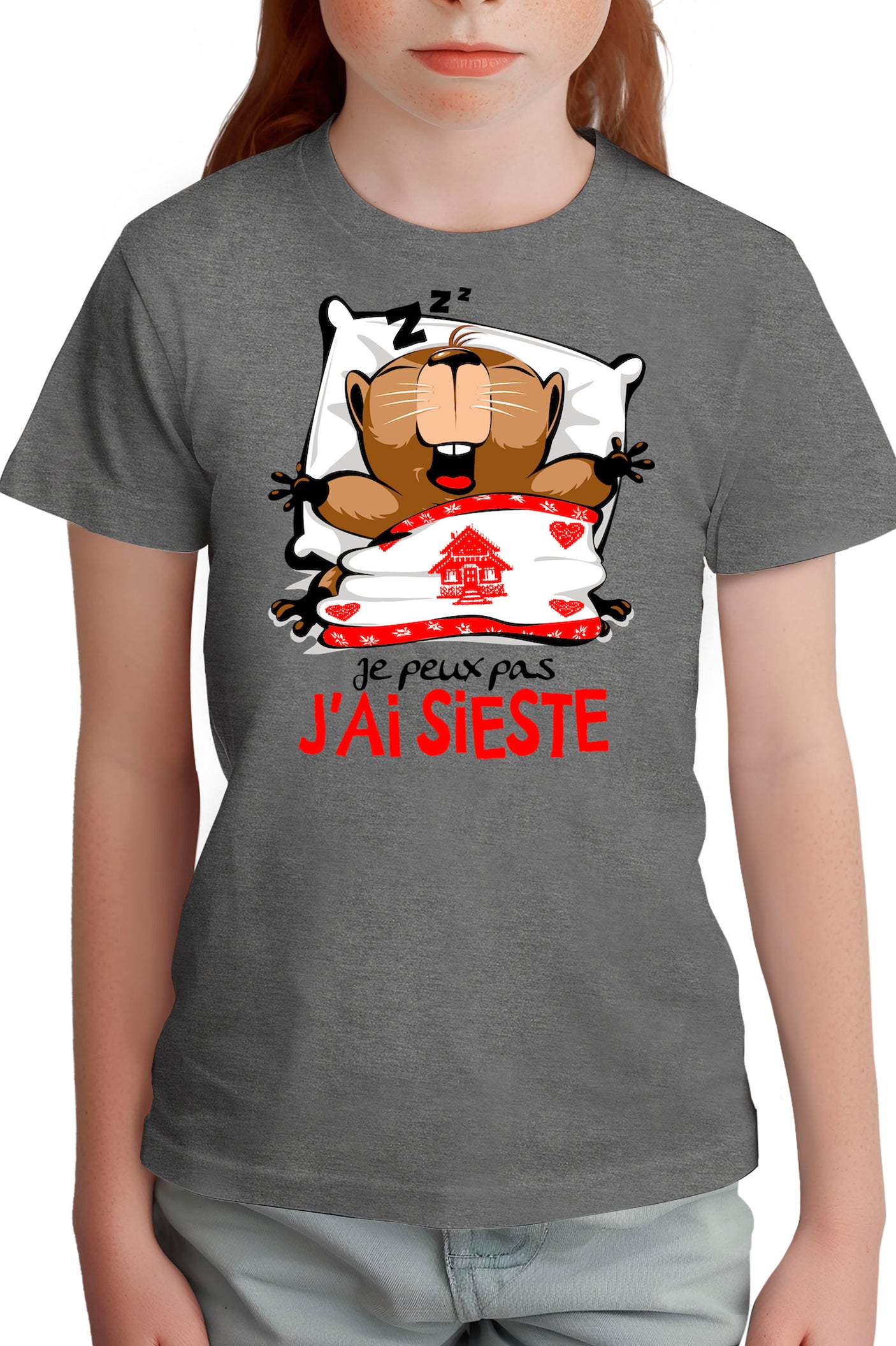 T-Shirt Fille Je peux pas j'ai sieste marmotte