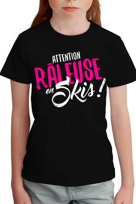 T-Shirt Fille Attention râleuse en ski