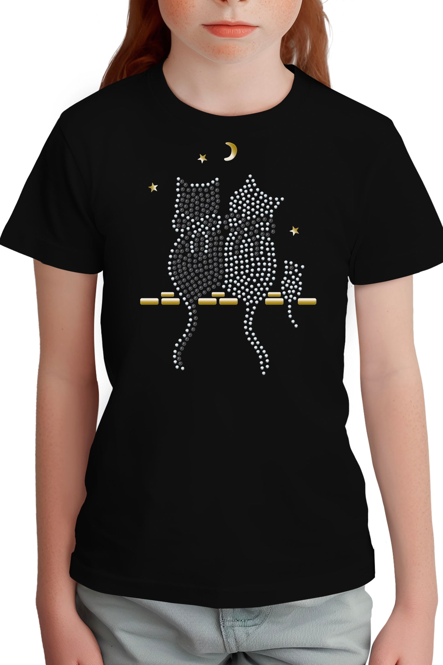 T-Shirt Fille Chat Souris Strass