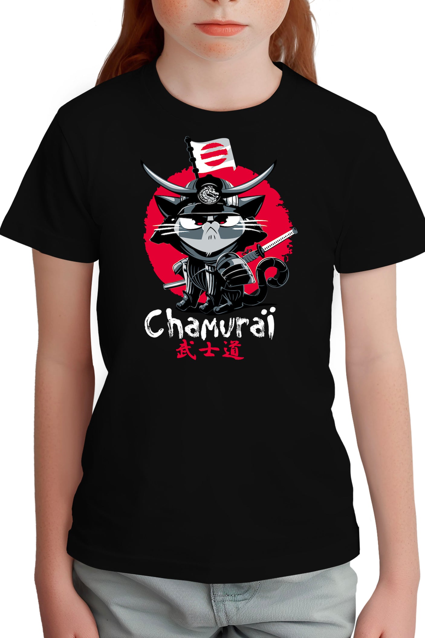 T-Shirt Fille Chat en samouraï