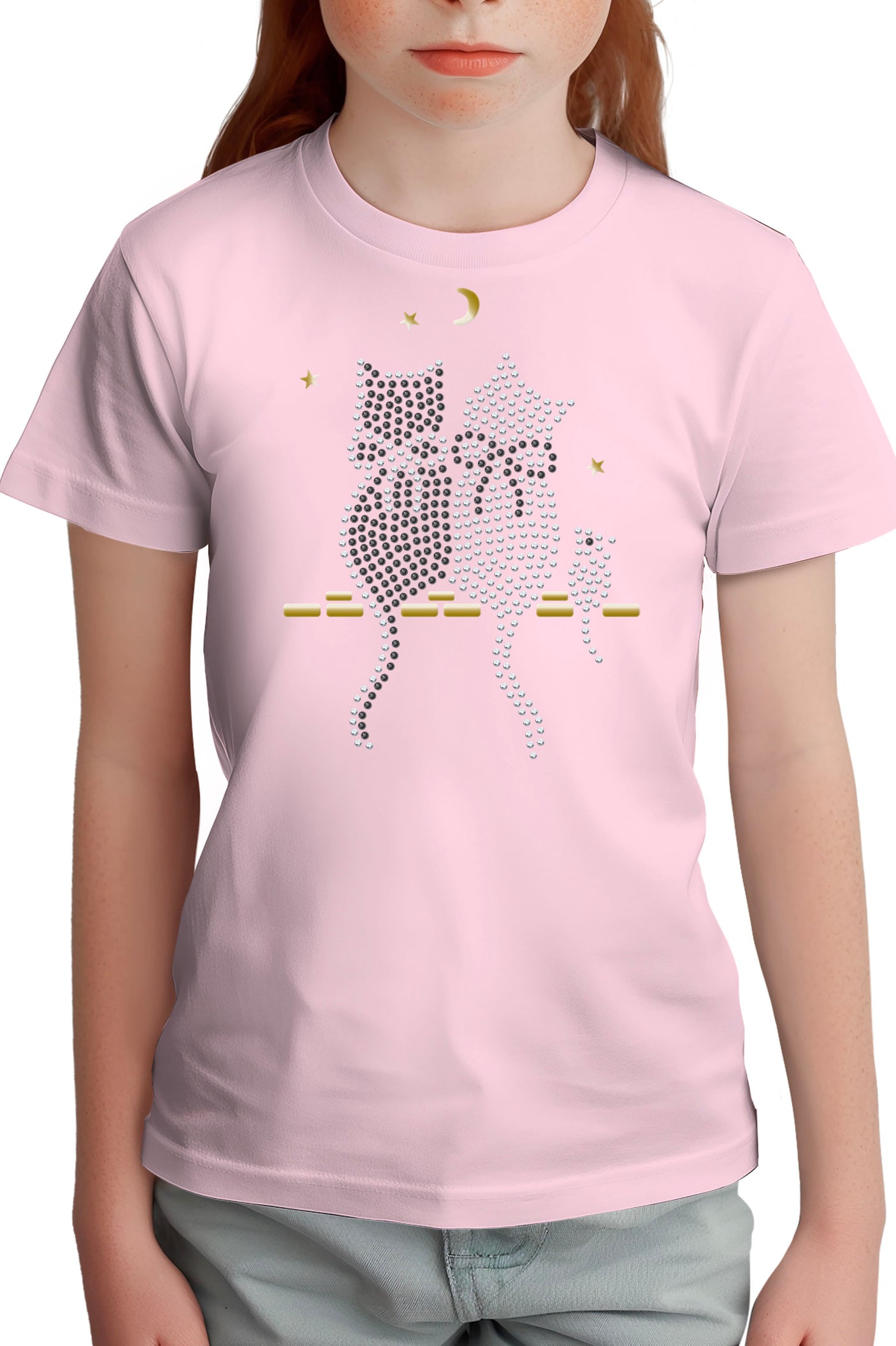 T-Shirt Fille Chat Souris Strass