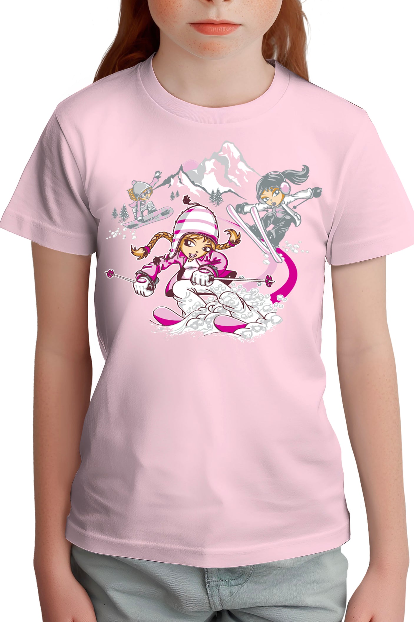 T-Shirt Fille 3 filles ski et surf
