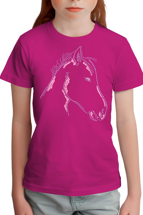 T-Shirt Fille Tête de Cheval en Strass