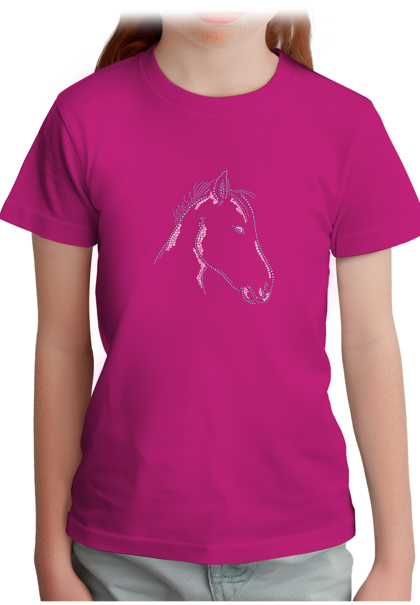 T-Shirt Fille Tête de Cheval en Strass