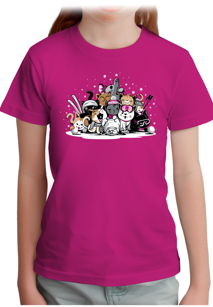 T-Shirt Fille Chats à la montagne au ski avec strass