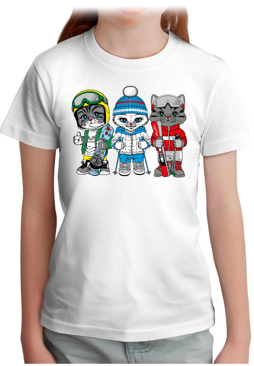 T-Shirt Fille Les chats au ski (recto/verso)