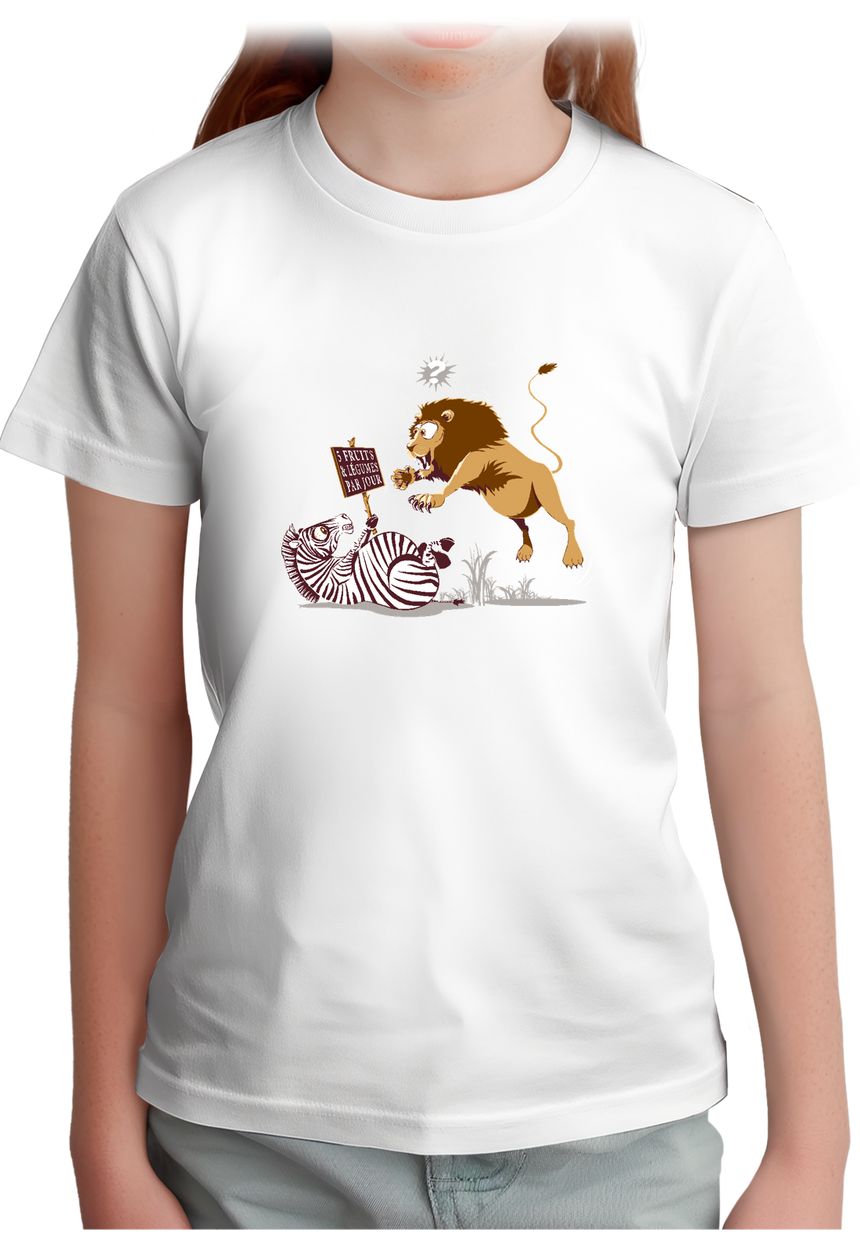 T-Shirt Fille Zèbre vs Lion : 5 fruits légumes par jour
