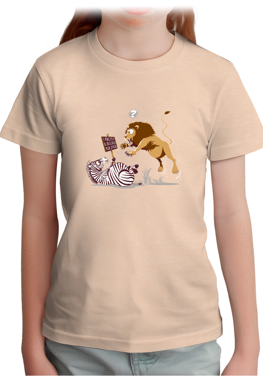 T-Shirt Fille Zèbre vs Lion : 5 fruits légumes par jour